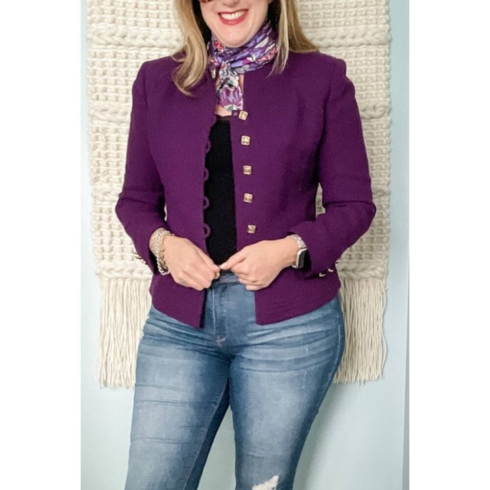 Herbert Grossman vintage 100% Wool Purple Collarless Blazer Jacket size 10P MP - Picture 7 of 8